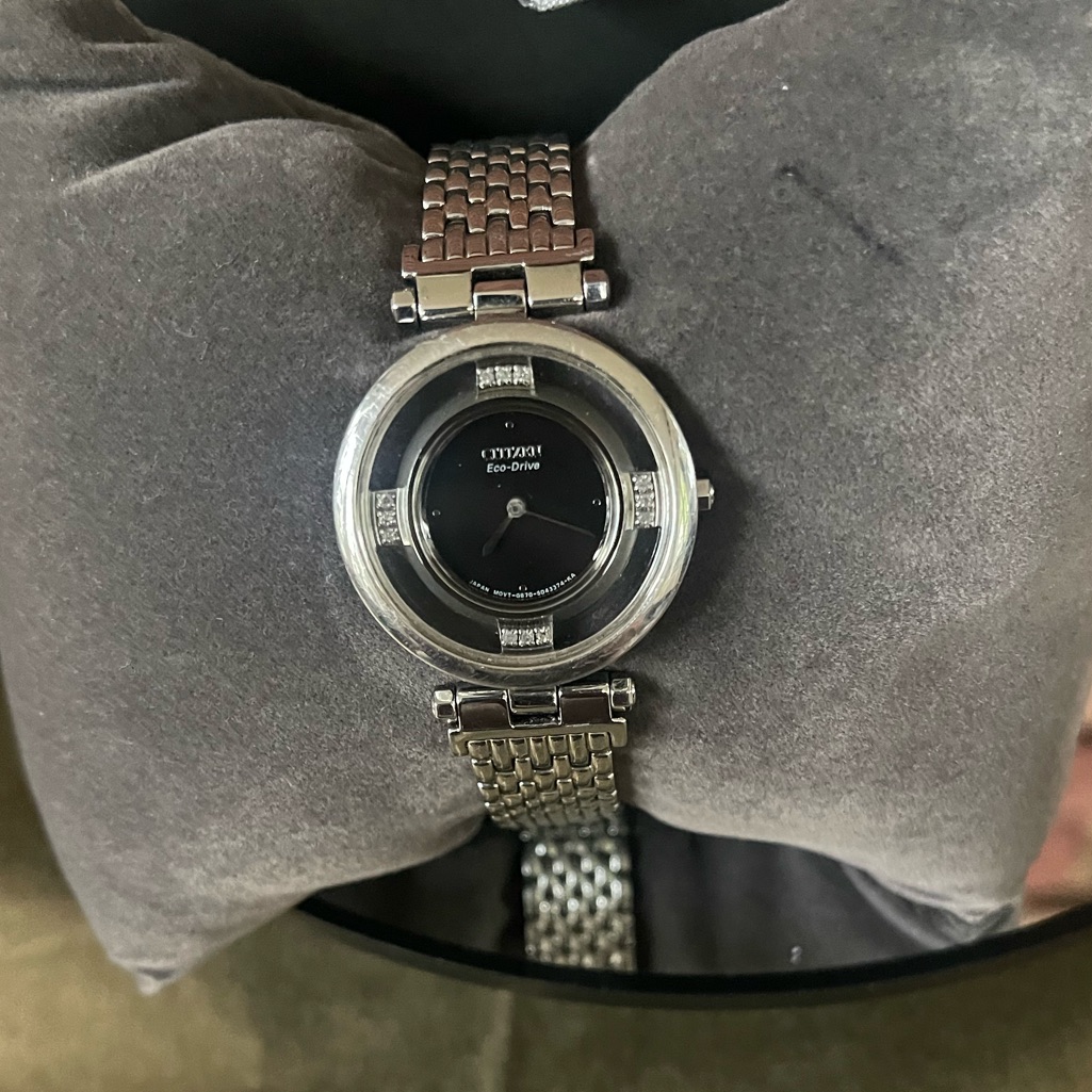 Citizen Diamond Silver Watch With Black Dial